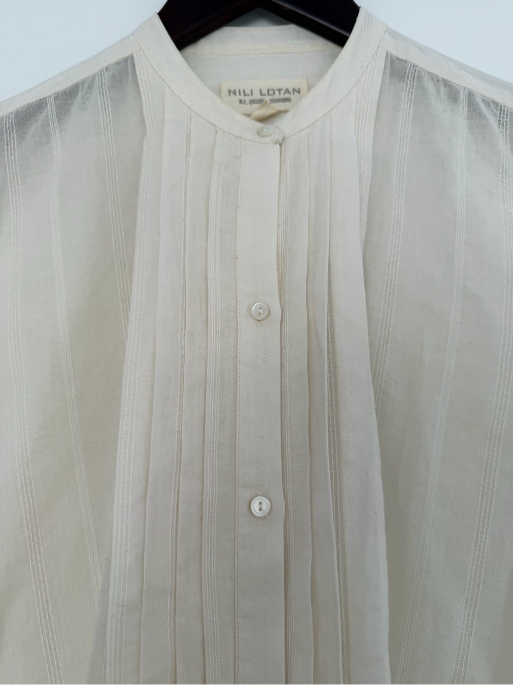 Nili Lotan Estelle Cotton Pintuck Pleated Front Button Blouse Size Medium - Picture 5 of 13